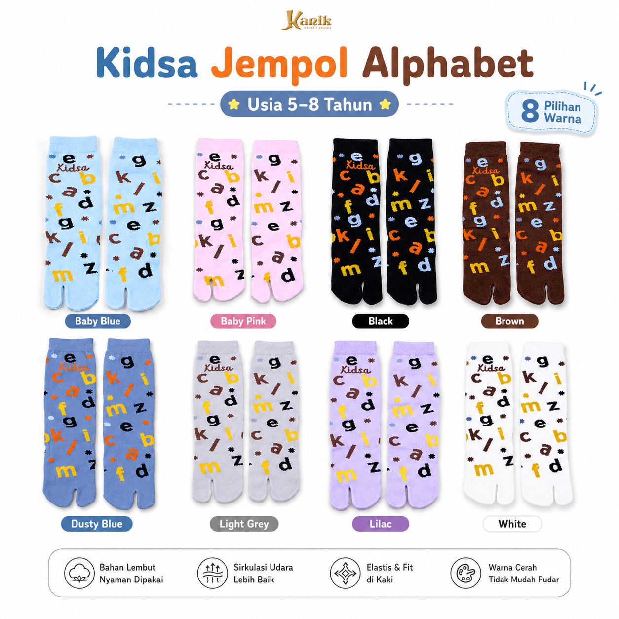 Kaos Kaki Kidsa Jempol Alphabet